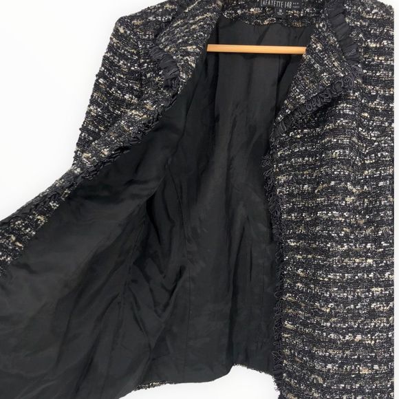 Lafayette 148 Black Metallic Tweed Fringe Trim Evening Jacket size 14 - Picture 8 of 14
